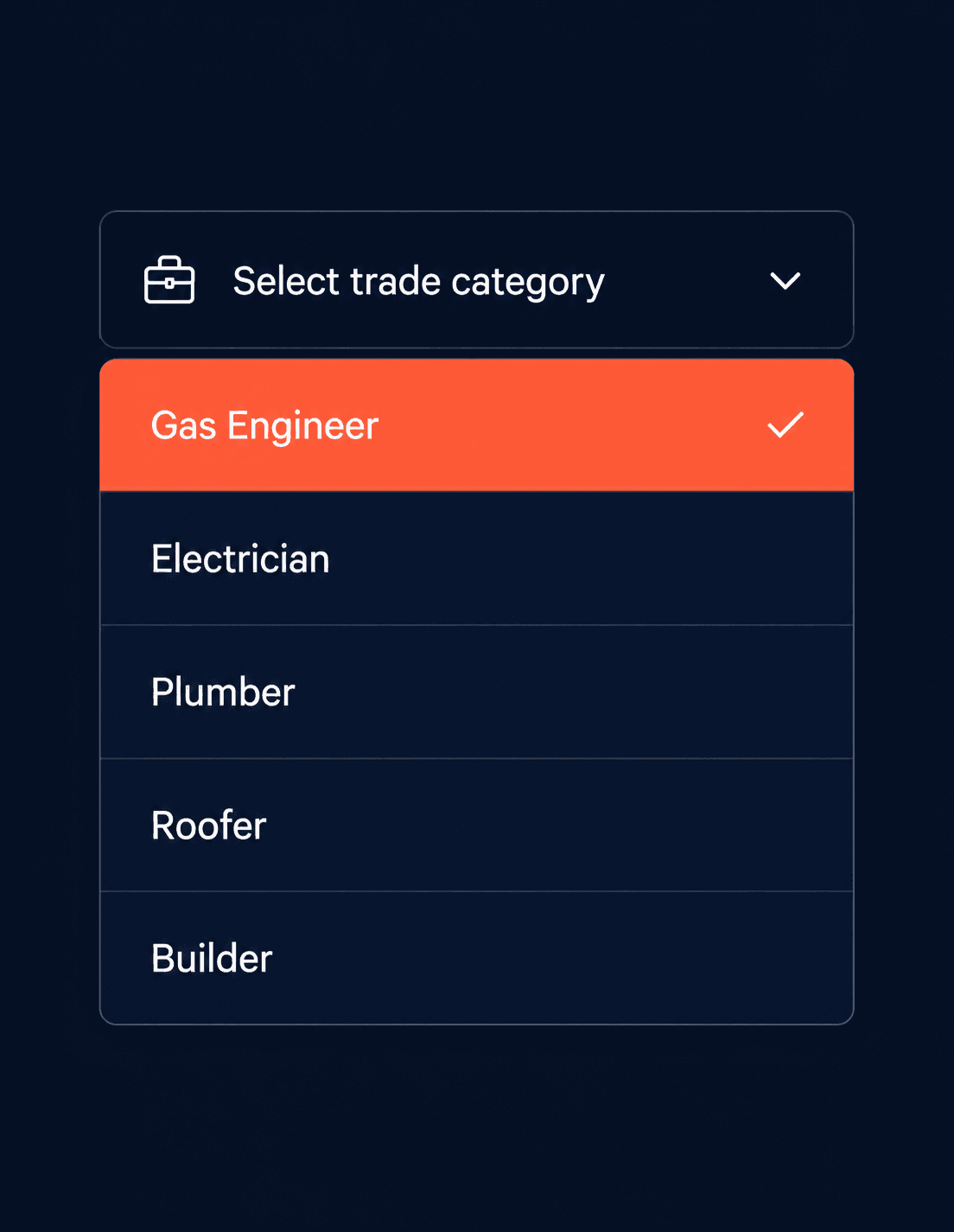 Google Business Profile category selection screen showing trade-specific categories for UK tradespeople