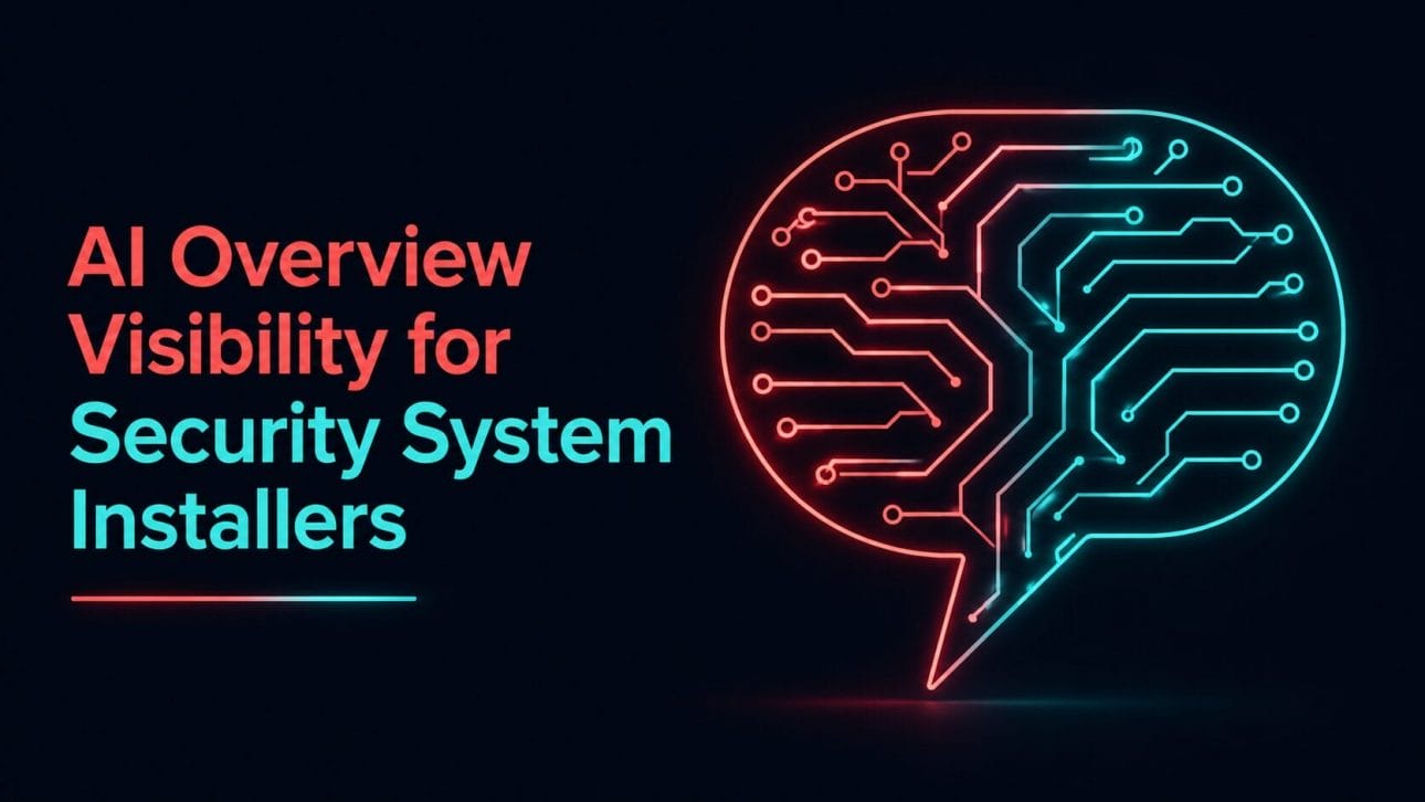 Glowing circuit speech bubble representing AI Overview visibility for security system installers.