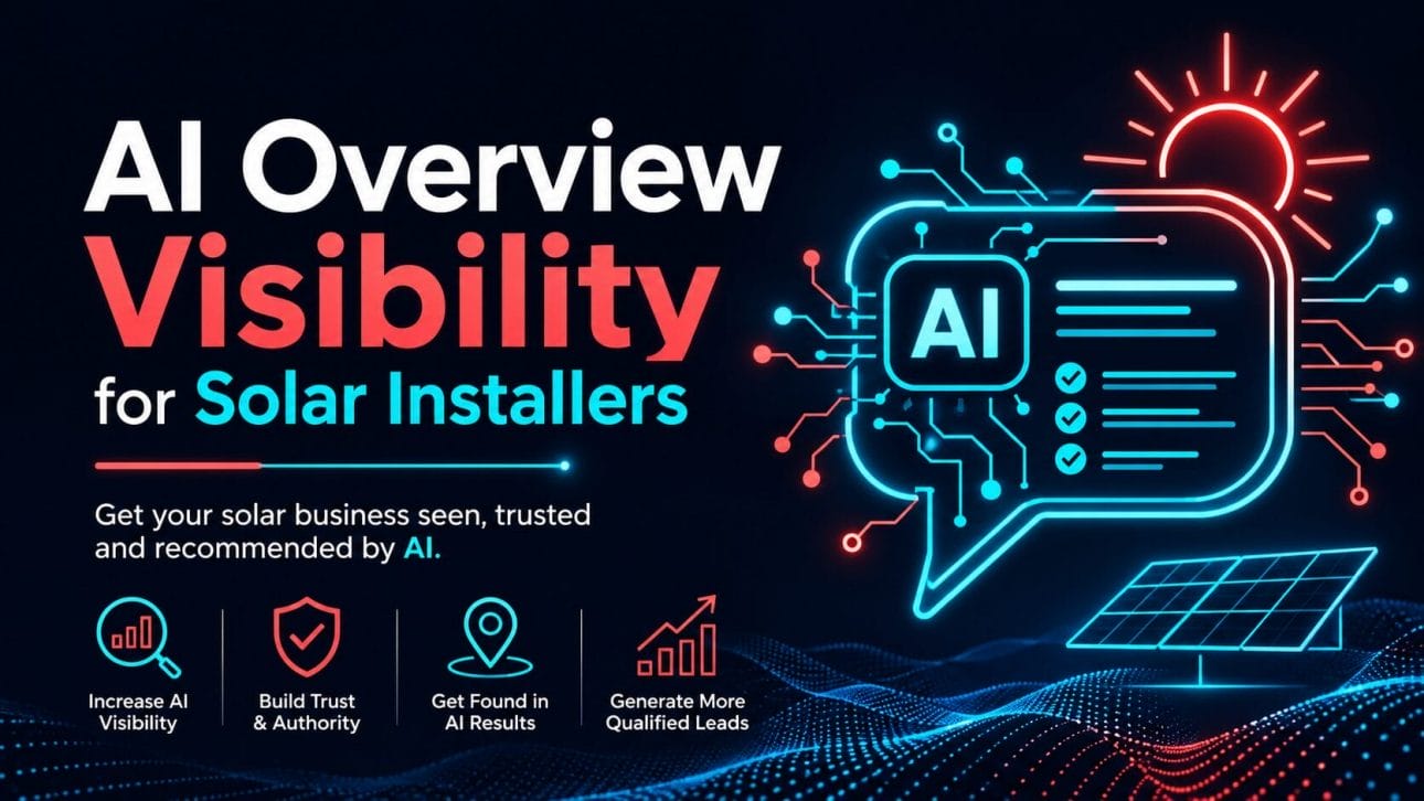 Glowing circuit speech bubble representing AI Overview visibility for solar installers.