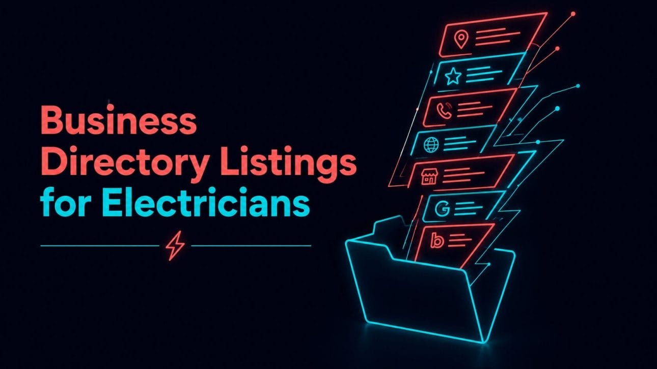 Glowing folder with directory entries representing business directory listings for electricians.