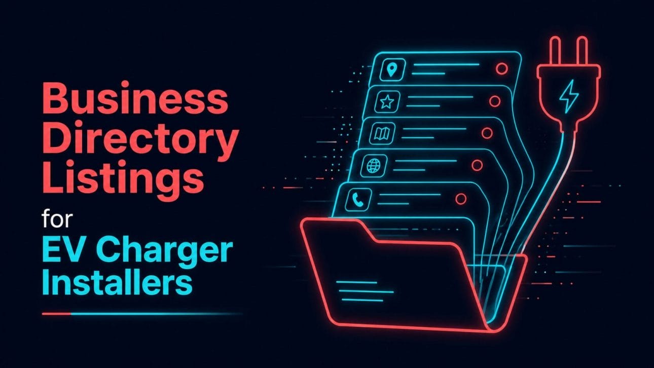 Glowing folder with directory entries representing business directory listings for EV charger installers.