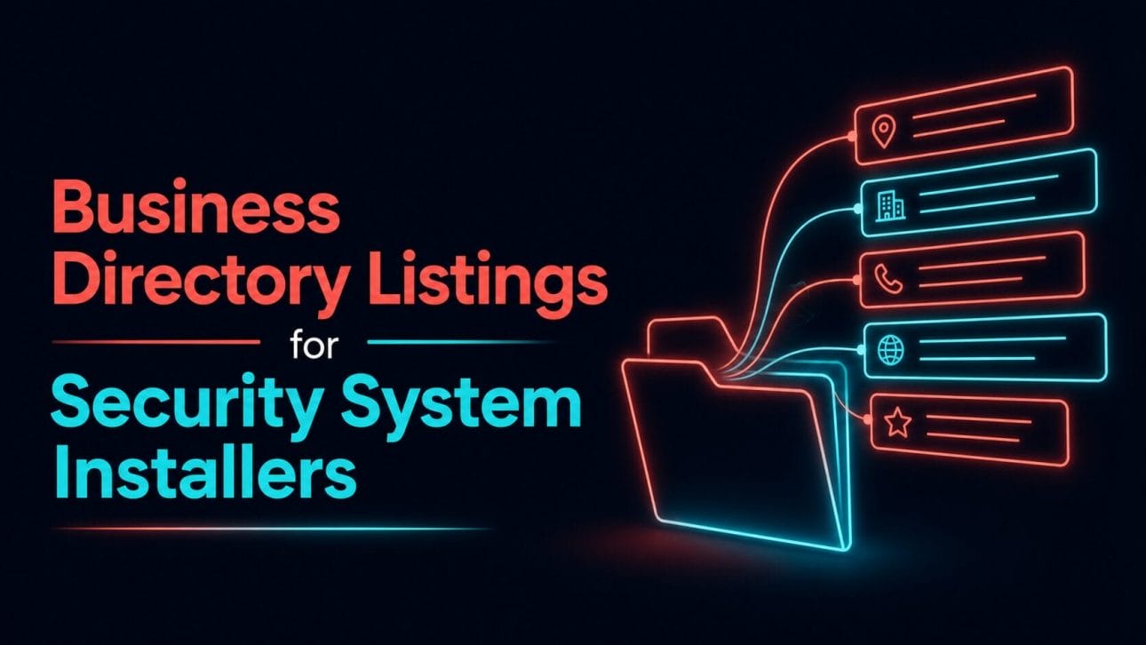 Glowing folder with directory entries representing business directory listings for security system installers.