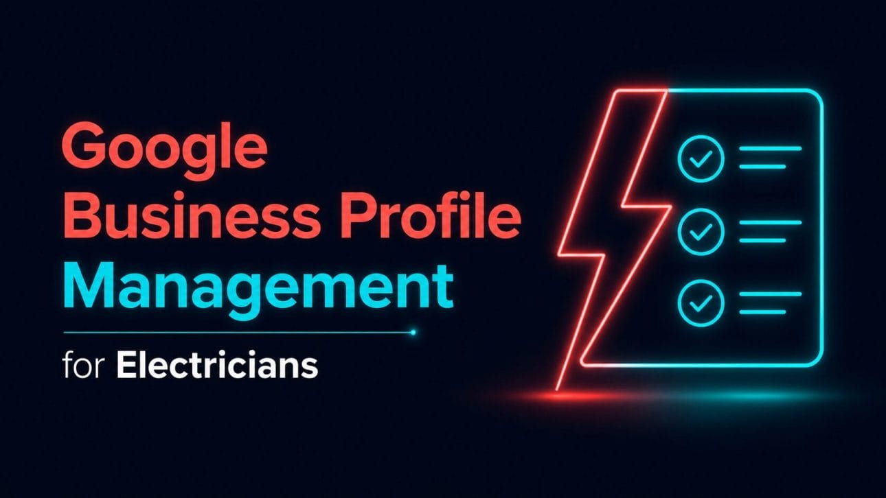 Glowing lightning bolt and checklist icon representing Google Business Profile management for electricians.