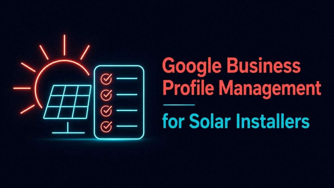 Glowing sun and checklist icon representing Google Business Profile management for solar installers.