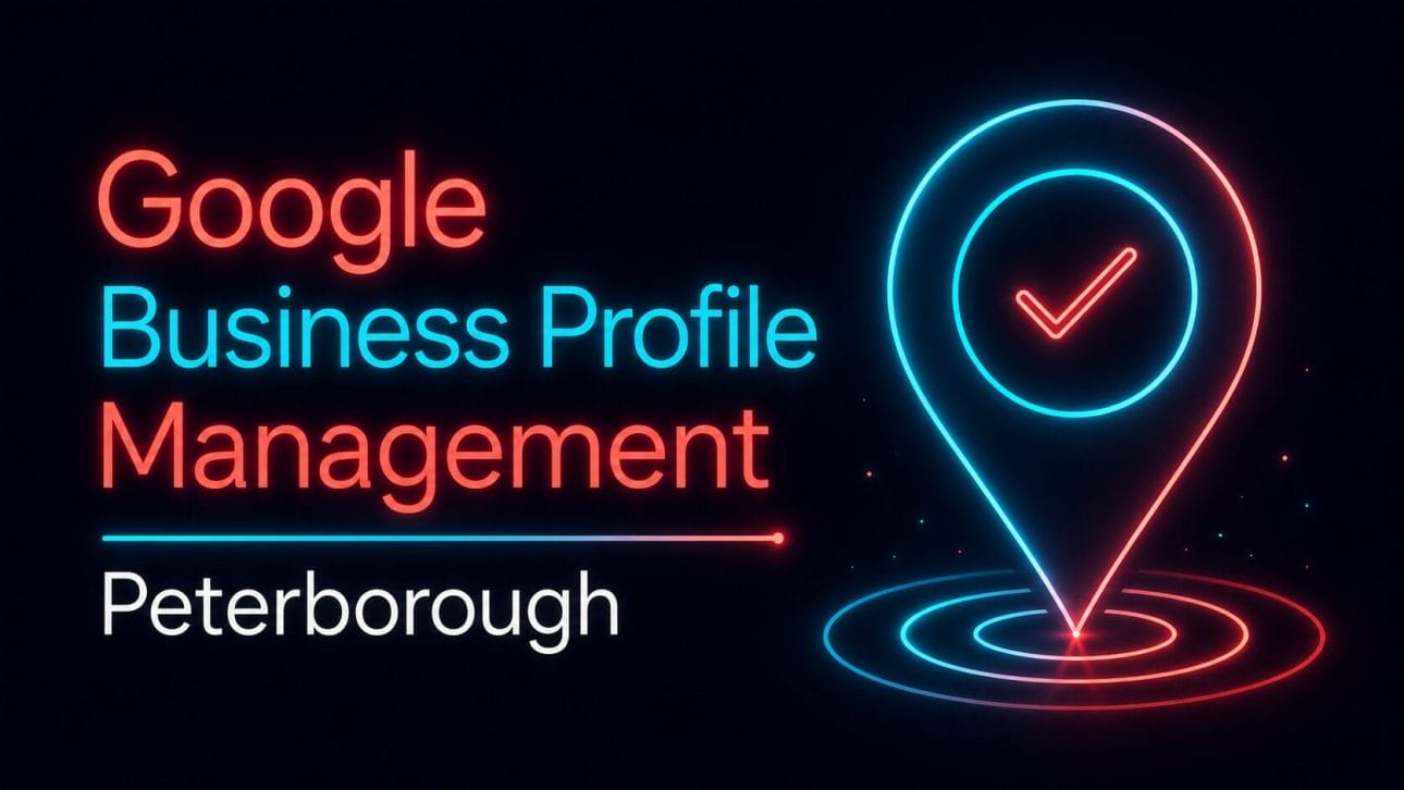Glowing map pin with a checkmark, representing Google Business Profile management in Peterborough.