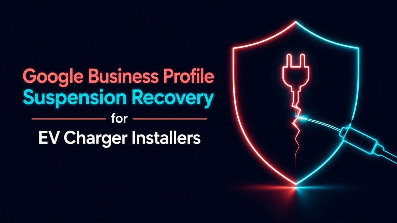Glowing shield icon with a repaired crack, representing Google Business Profile suspension recovery for EV charger installers.