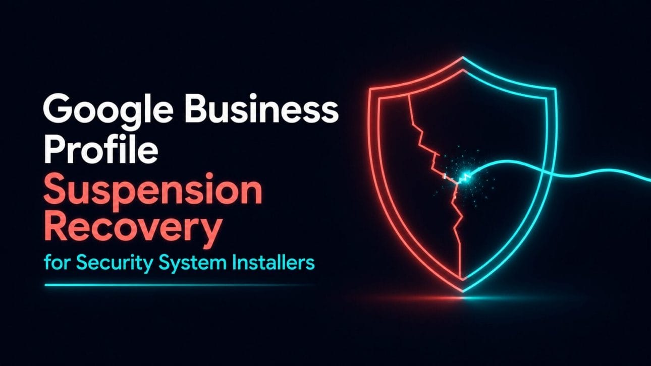 Glowing shield icon with a repaired crack, representing Google Business Profile suspension recovery for security installers.