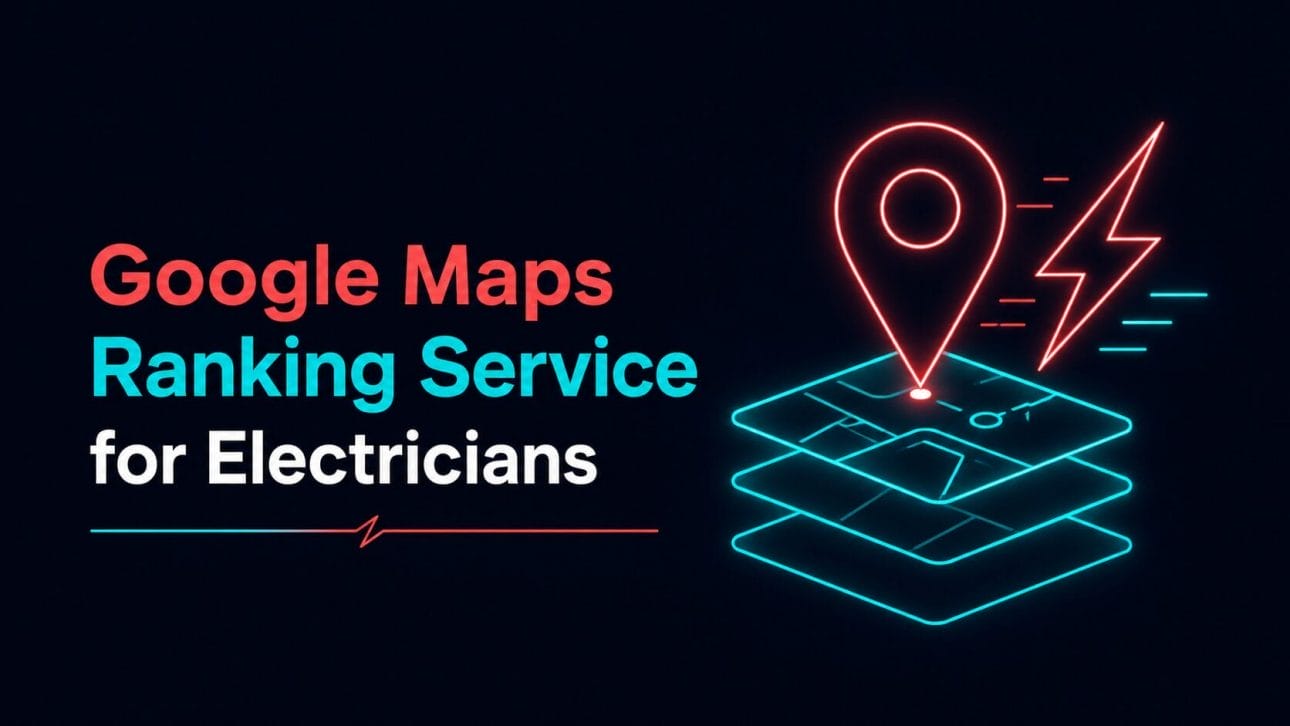 Glowing map pin above stacked location markers representing Google Maps ranking for electricians.