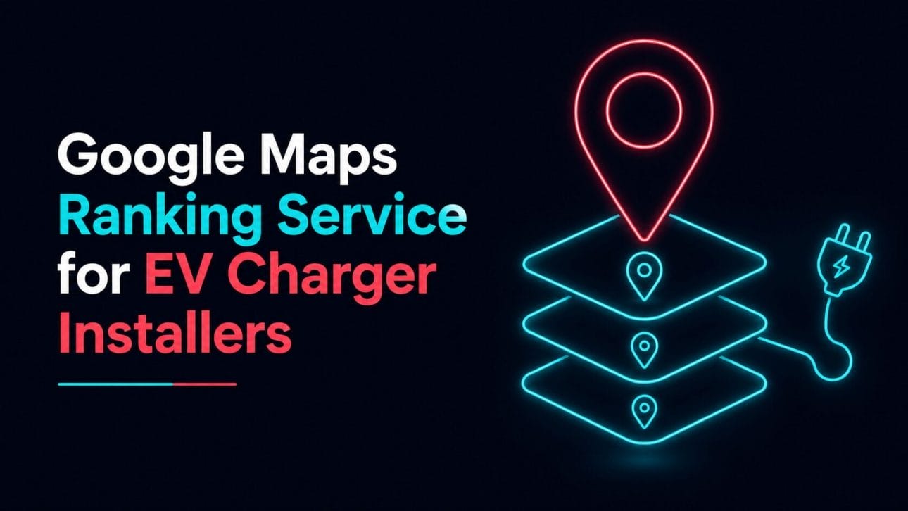 Glowing map pin above stacked location markers representing Google Maps ranking for EV charger installers.