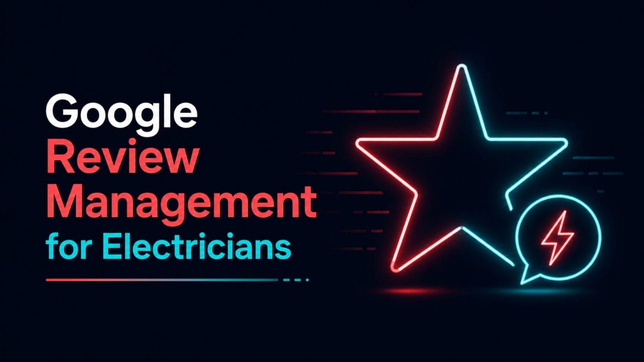 Glowing star and speech bubble icon representing Google review management for electricians.