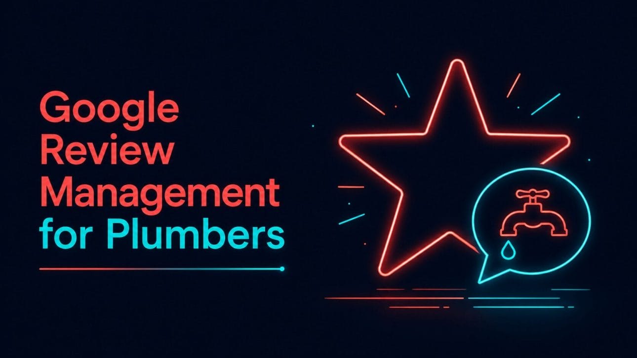 Glowing star and speech bubble icon representing Google review management for plumbers.