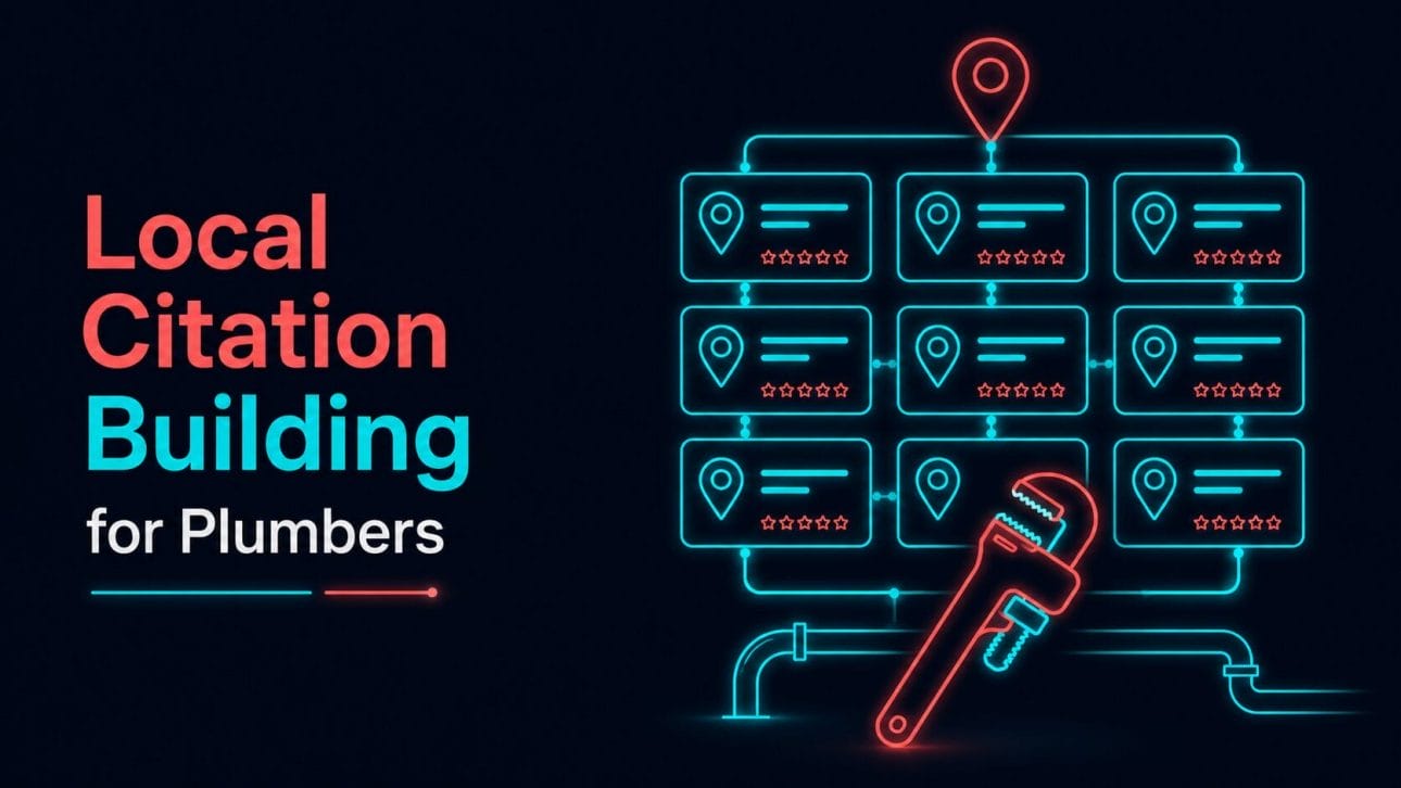 Glowing grid of directory listing cards representing local citation building for plumbers.