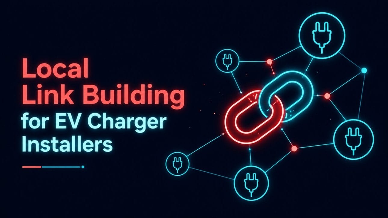Glowing chain link and network icon representing local link building for EV charger installers.