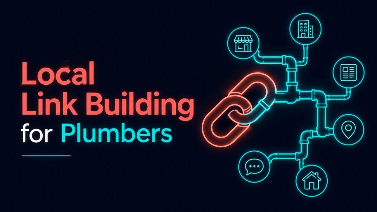 Glowing chain link and network icon representing local link building for plumbers.