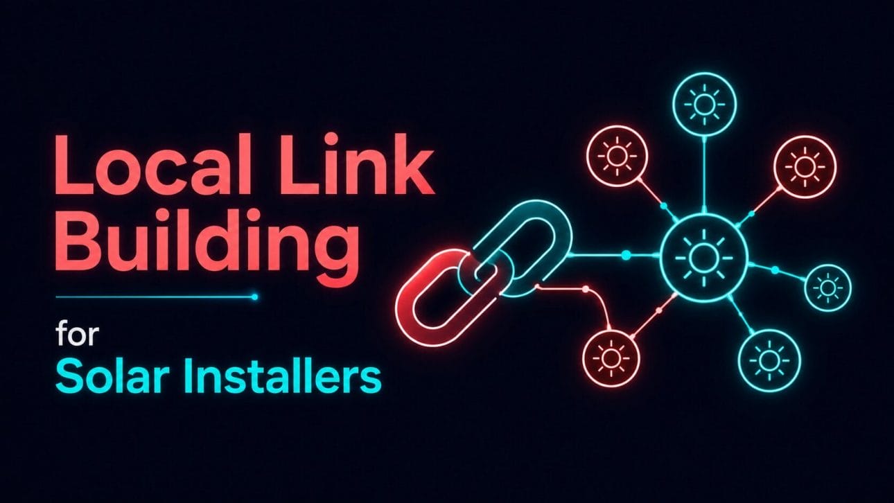 Glowing chain link and network icon representing local link building for solar installers.
