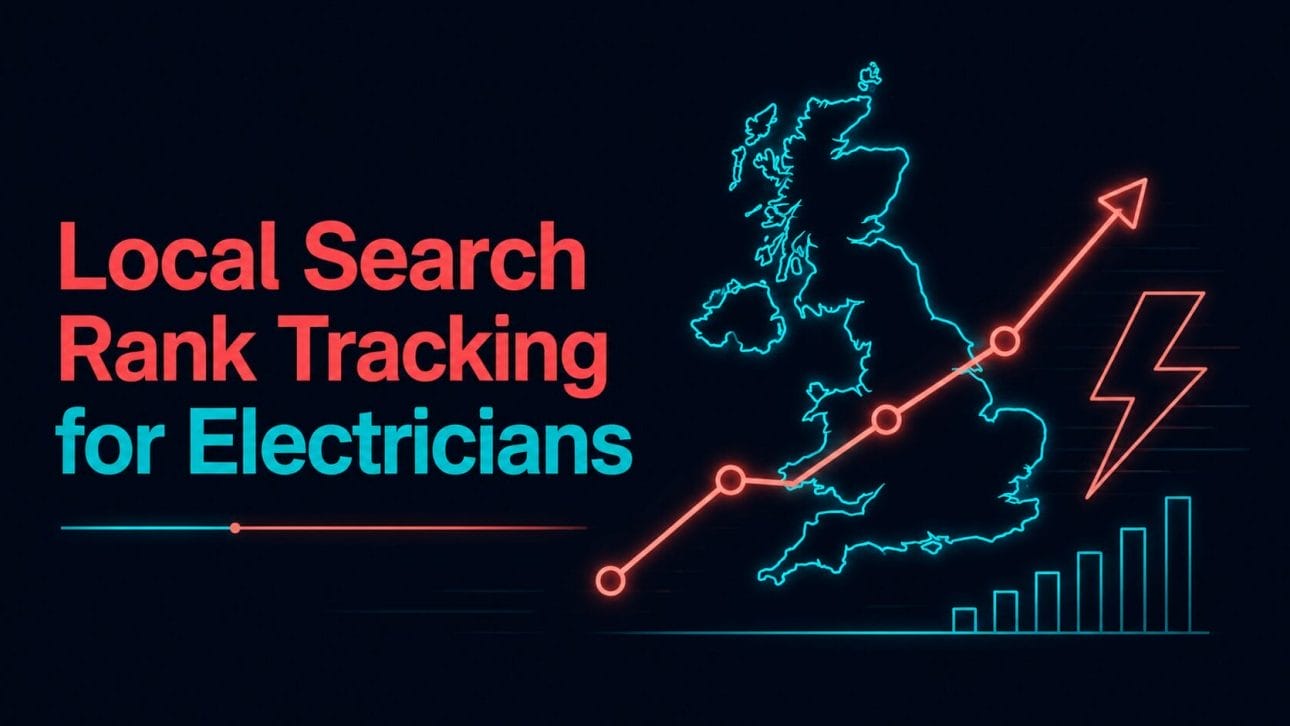 Glowing rising graph over a map outline representing local search rank tracking for electricians.