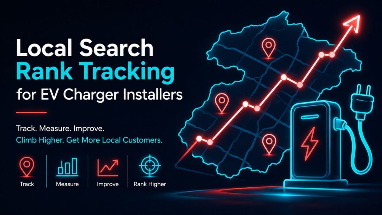 Glowing rising graph over a map outline representing local search rank tracking for EV charger installers.