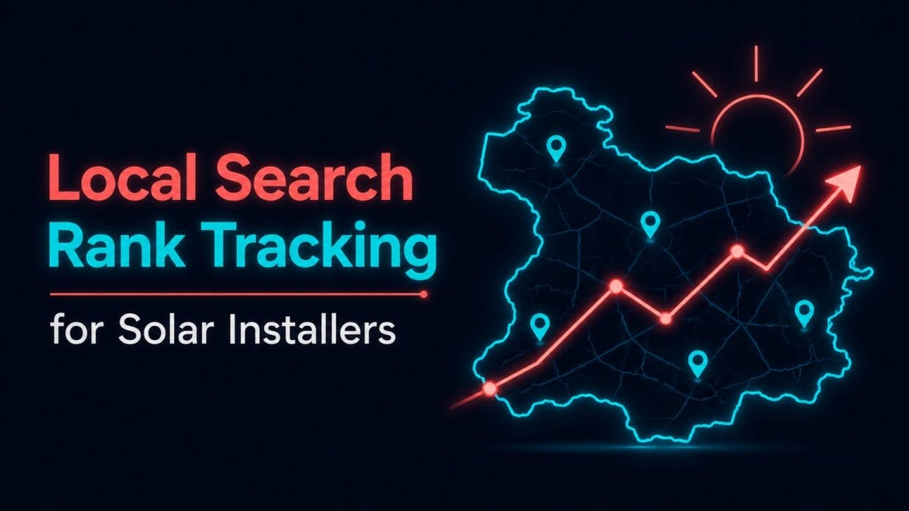 Glowing rising graph over a map outline representing local search rank tracking for solar installers.