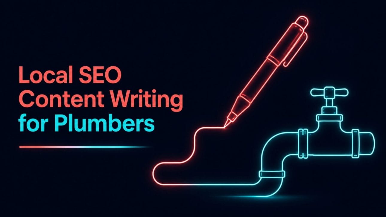 Glowing pen and pipe icon representing local SEO content writing for plumbers.
