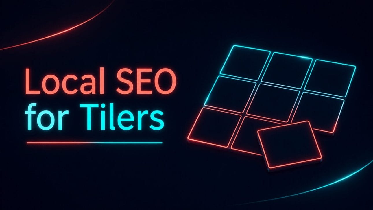 Glowing tile grid pattern icon in neon line art, representing local SEO for tilers.