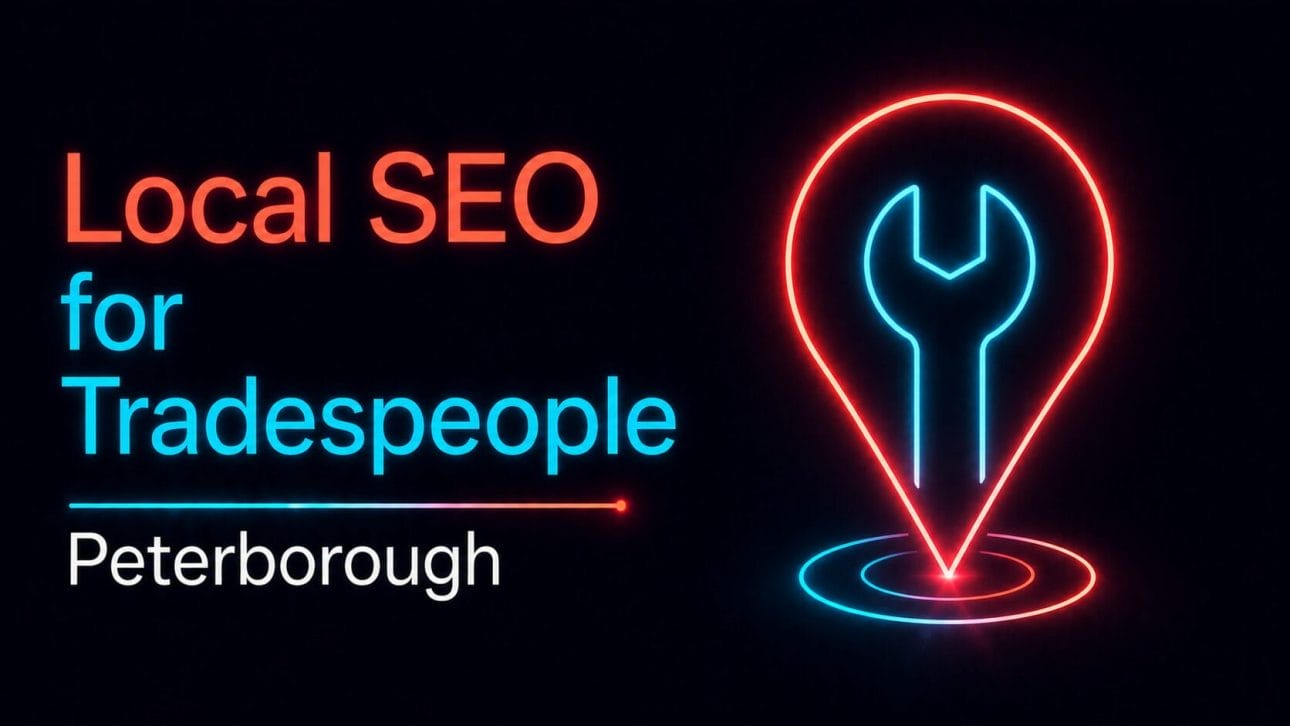 Glowing spanner and map pin icon representing local SEO for tradespeople in Peterborough.