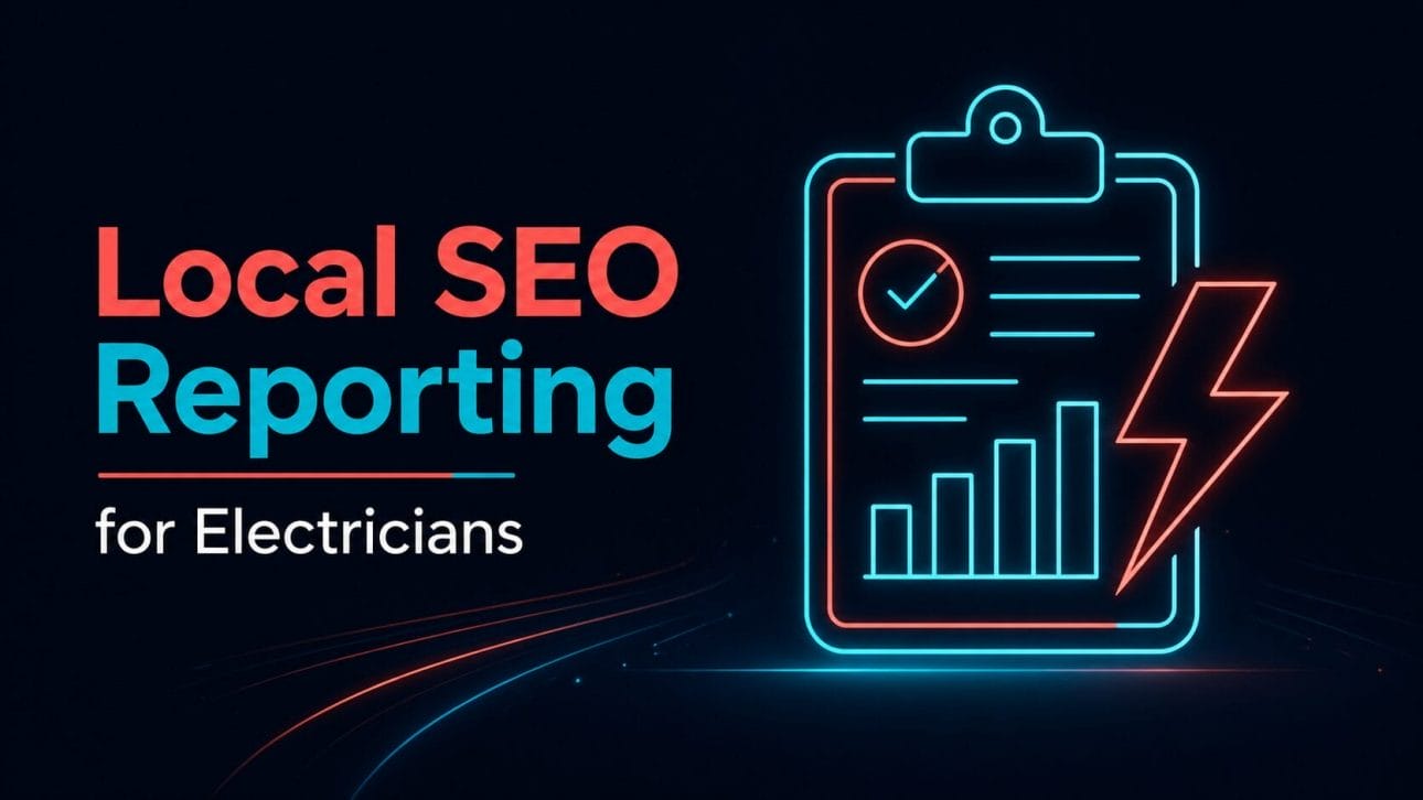 Glowing clipboard and bar chart icon representing local SEO reporting for electricians.
