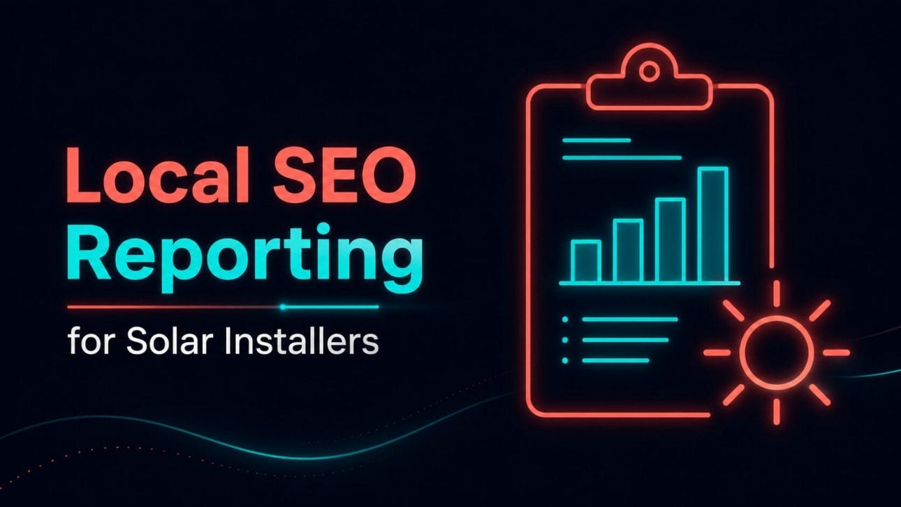 Glowing clipboard and bar chart icon representing local SEO reporting for solar installers.