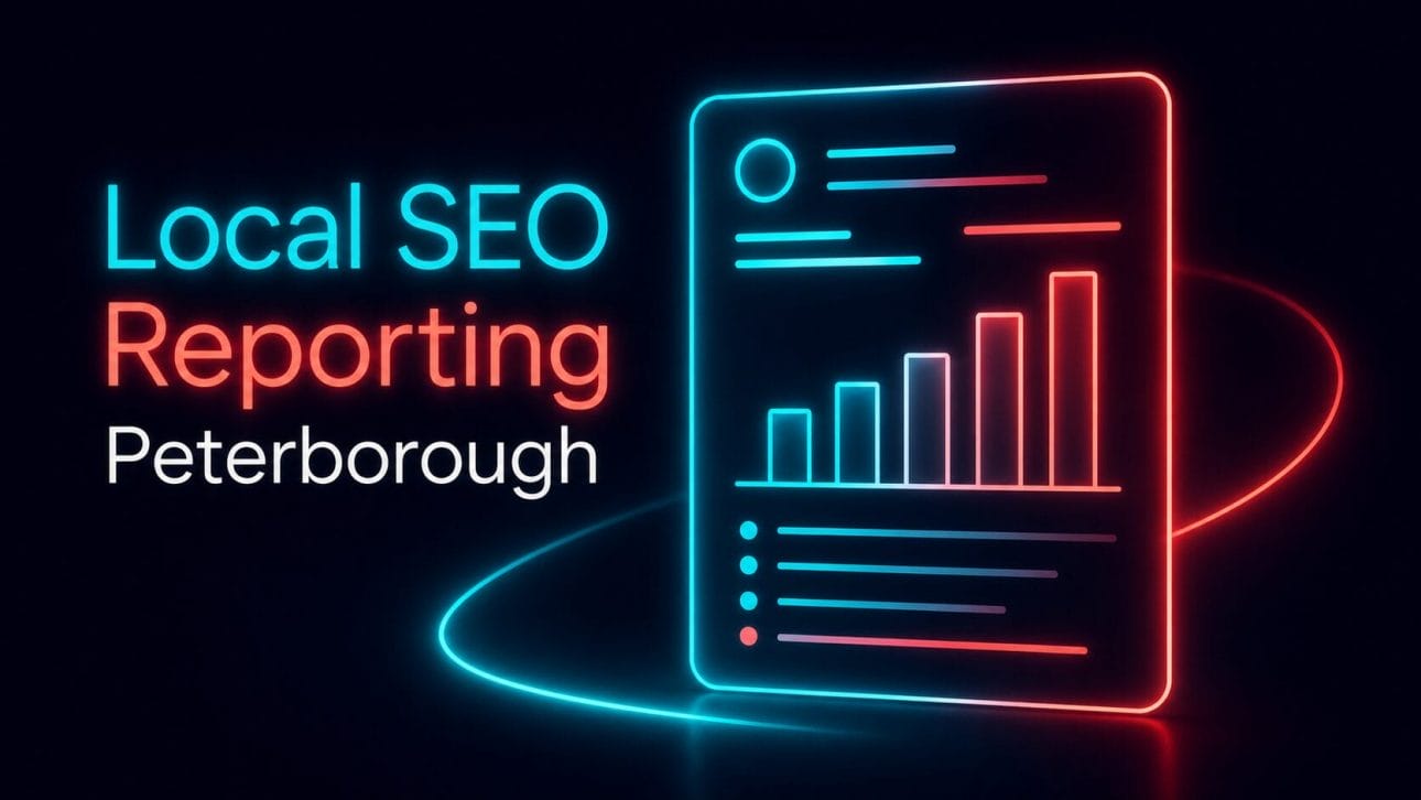 Glowing report page with simple bar chart lines, representing local SEO reporting for Peterborough trades businesses.