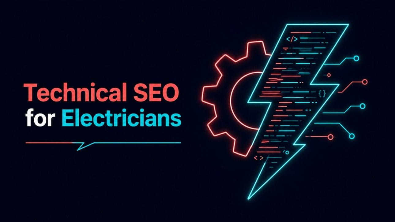 Glowing gear and code icon representing technical SEO for electricians.