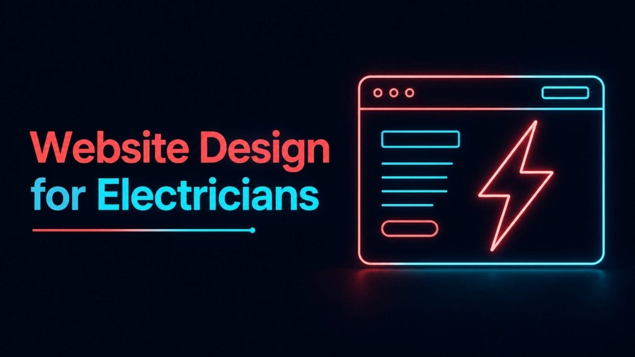 Glowing browser window with a lightning bolt icon representing website design for electricians.