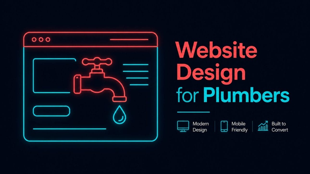 Glowing browser window with a tap icon representing website design for plumbers.