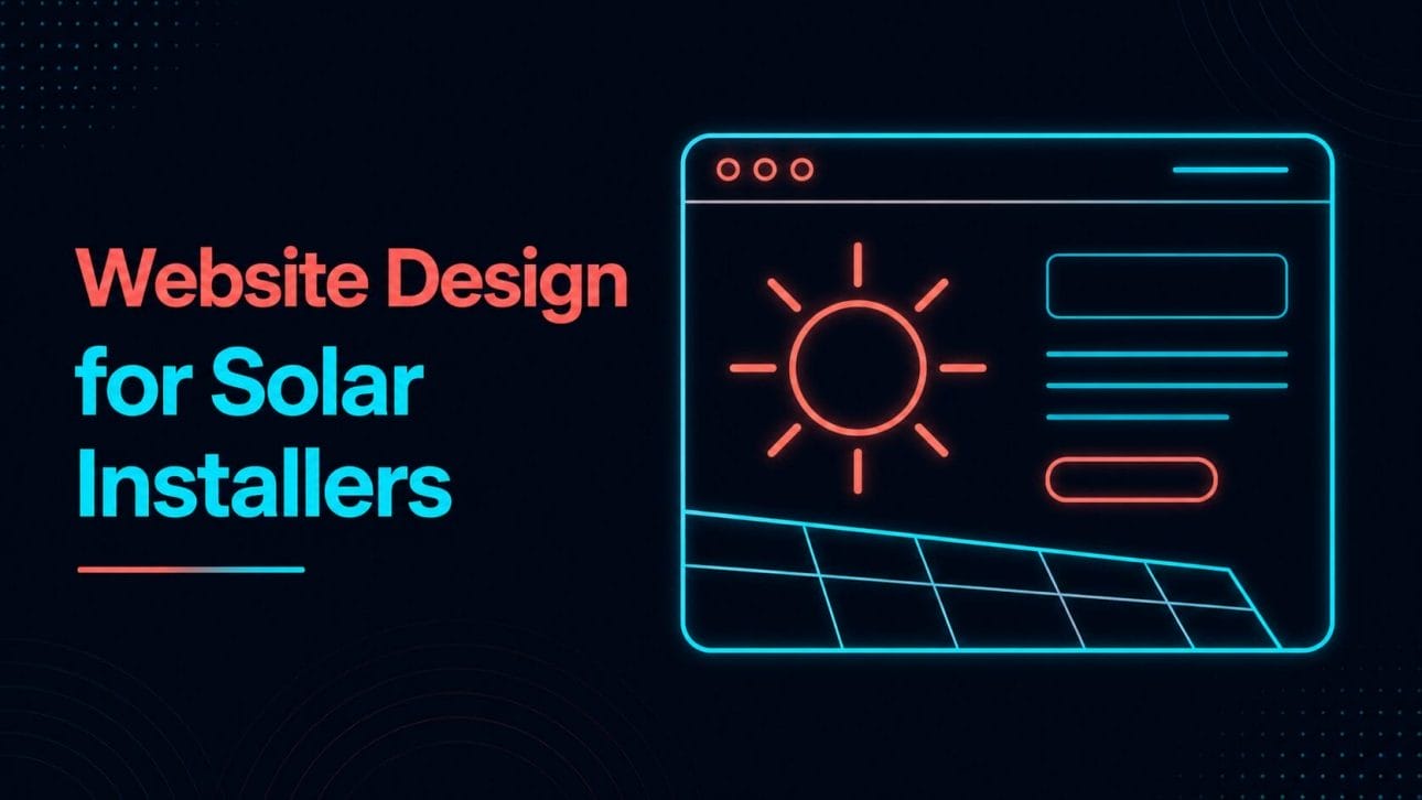 Glowing browser window with a sun icon representing website design for solar installers.